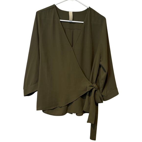 Allison Joy Tops - Allison Joy EVEREVE Women's Green Wrap Top Blouse Career Office V-neck‎ Medium